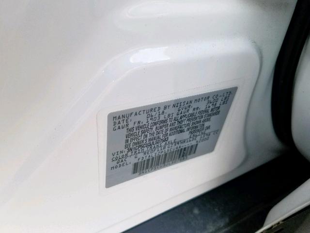 3N1CP5CU3JL507583 - 2018 NISSAN KICKS S WHITE photo 10