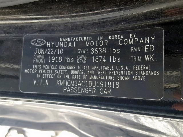 KMHCM3AC1BU191818 - 2011 HYUNDAI ACCENT GL BLACK photo 10