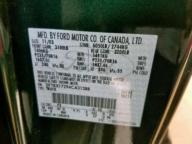 2FTRX17294CA31388 - 2004 FORD F-150 HERI GREEN photo 10