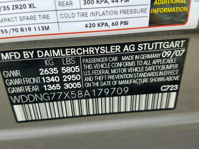 WDDNG77X58A179709 - 2008 MERCEDES-BENZ S 63 AMG GOLD photo 10