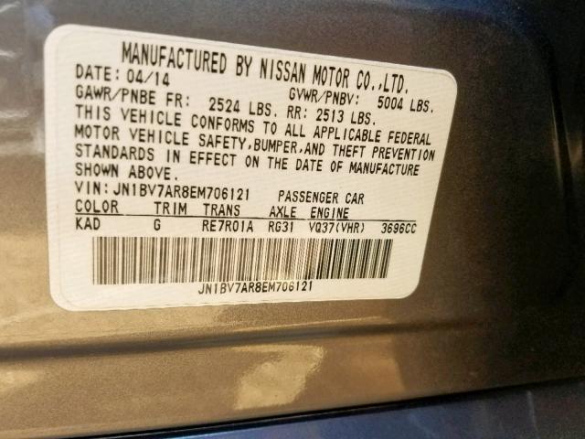 JN1BV7AR8EM706121 - 2014 INFINITI Q50 BASE GRAY photo 10