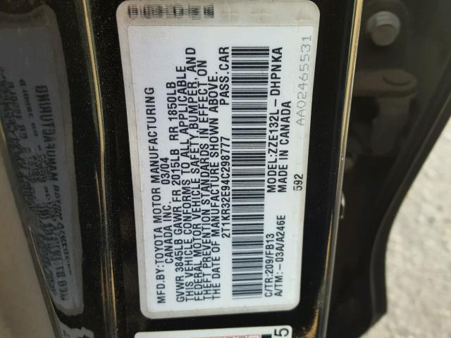 2T1KR32E94C298777 - 2004 TOYOTA COROLLA MA BLACK photo 10