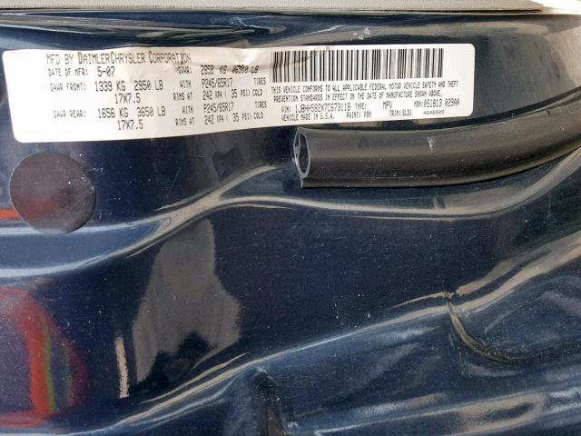 1J8HH582X7C673118 - 2007 JEEP COMMANDER BLUE photo 10