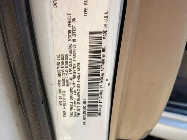 4S3BL676254212394 - 2005 SUBARU LEGACY GT WHITE photo 10