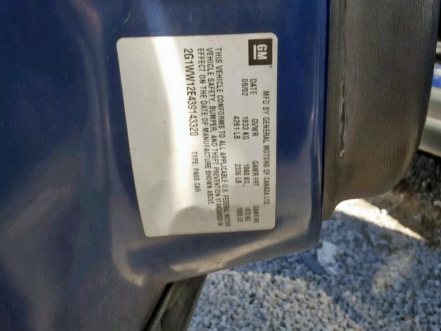 2G1WW12E439143320 - 2003 CHEVROLET MONTE CARL ლურჯი ფოტო 10