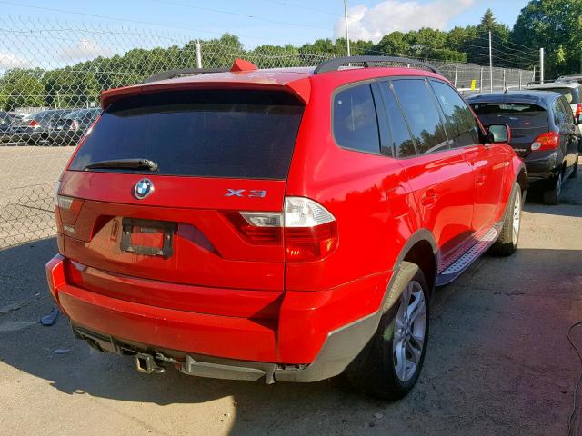 WBXPC93458WJ22812 - 2008 BMW X3 3.0SI RED photo 4