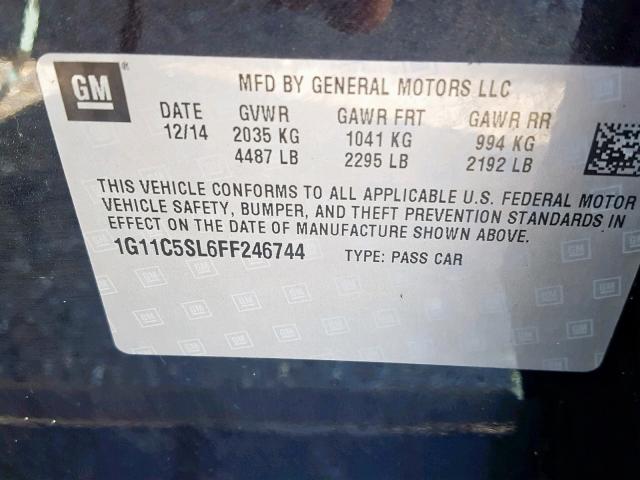 1G11C5SL6FF246744 - 2015 CHEVROLET MALIBU 1LT BLACK photo 10