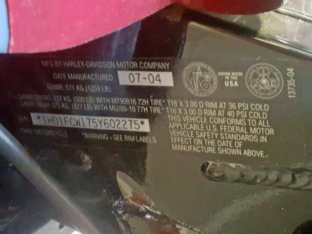 1HD1FCW175Y602275 - 2005 HARLEY-DAVIDSON FLHTCUI RED photo 10