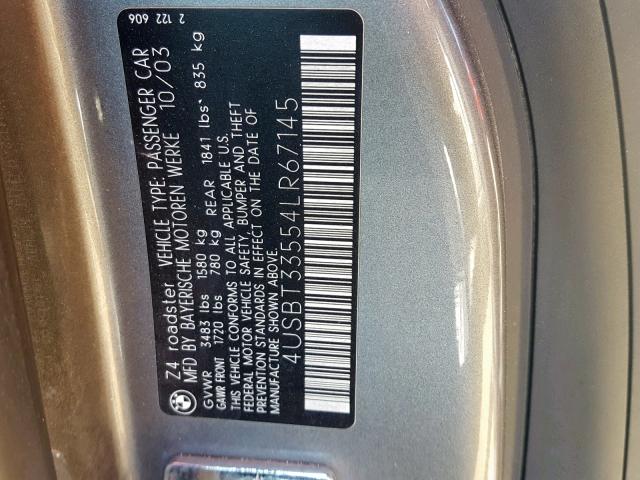 4USBT33554LR67145 - 2004 BMW Z4 2.5 GRAY photo 10