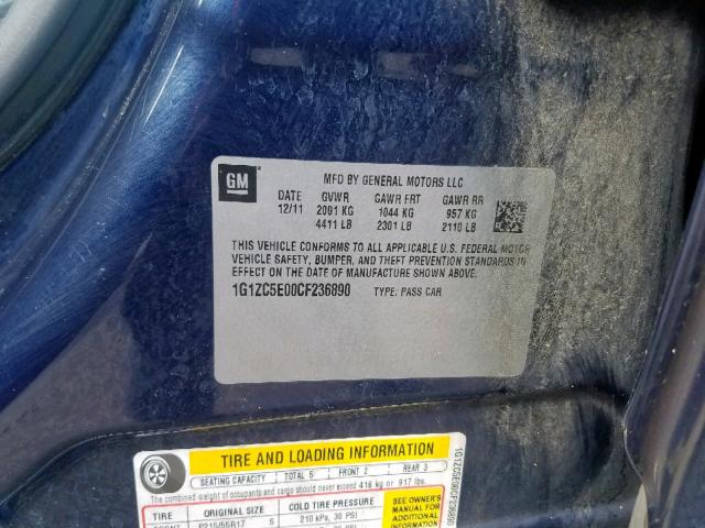 1G1ZC5E00CF236890 - 2012 CHEVROLET MALIBU 1LT BLUE photo 10