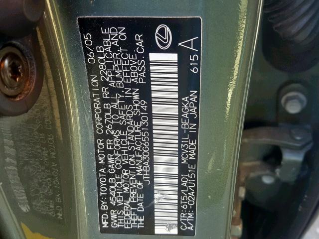 JTHBA30G655130149 - 2005 LEXUS ES330 GREEN photo 10