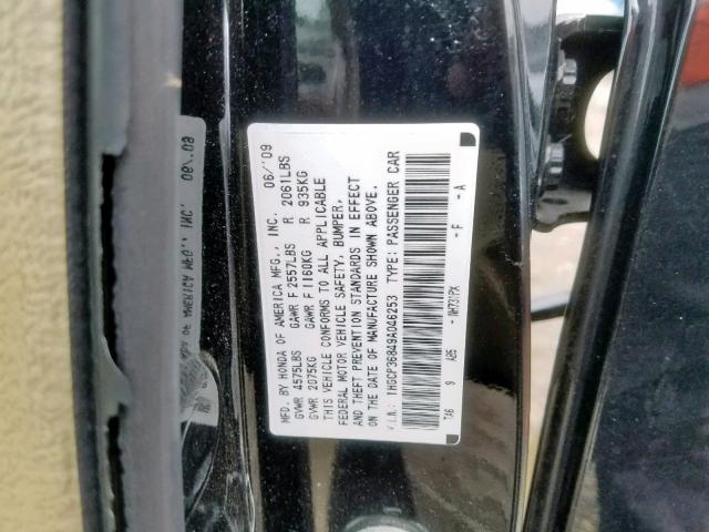 1HGCP36849A046253 - 2009 HONDA ACCORD EXL BLACK photo 10