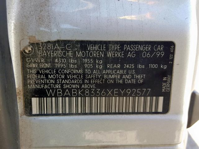 WBABK8336XEY92577 - 1999 BMW 328 IC AUT SILVER photo 10