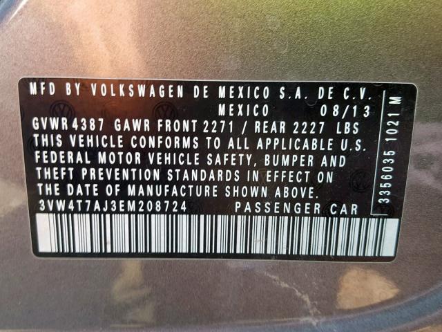 3VW4T7AJ3EM208724 - 2014 VOLKSWAGEN JETTA GLI GRAY photo 10