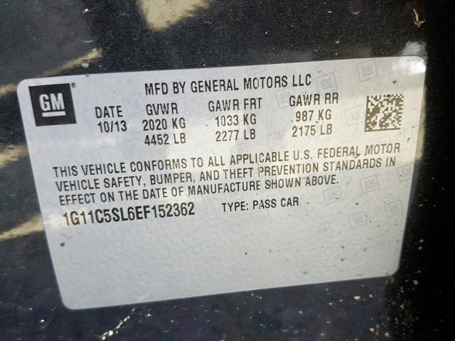 1G11C5SL6EF152362 - 2014 CHEVROLET MALIBU 1LT GRAY photo 10