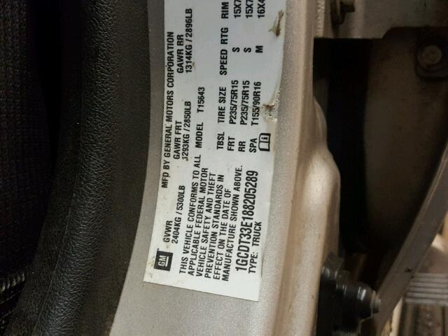 1GCDT33E188205289 - 2008 CHEVROLET COLORADO L TAN photo 10