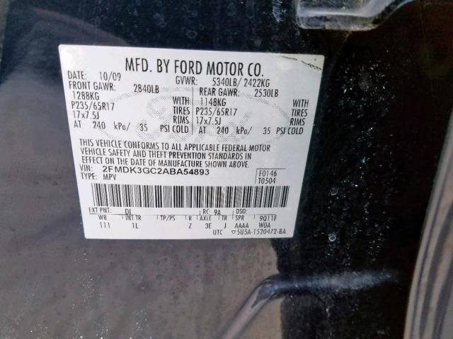 2FMDK3GC2ABA54893 - 2010 FORD EDGE SE BLUE photo 10