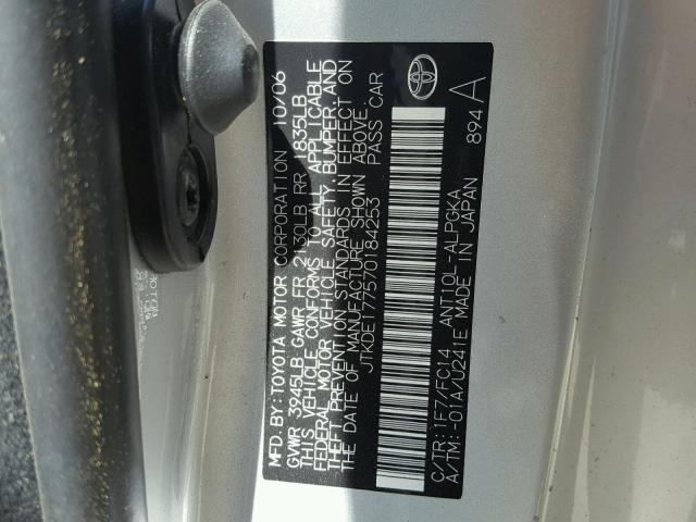 JTKDE177570184253 - 2007 TOYOTA SCION TC 银色 照片 10