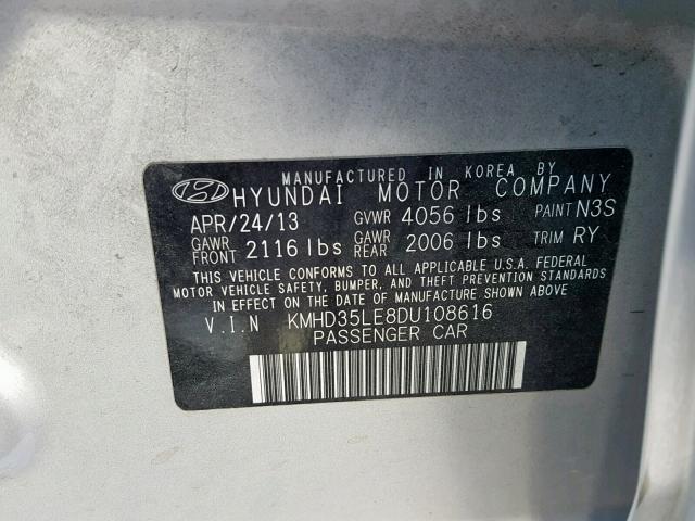 KMHD35LE8DU108616 - 2013 HYUNDAI ELANTRA GT SILVER photo 10