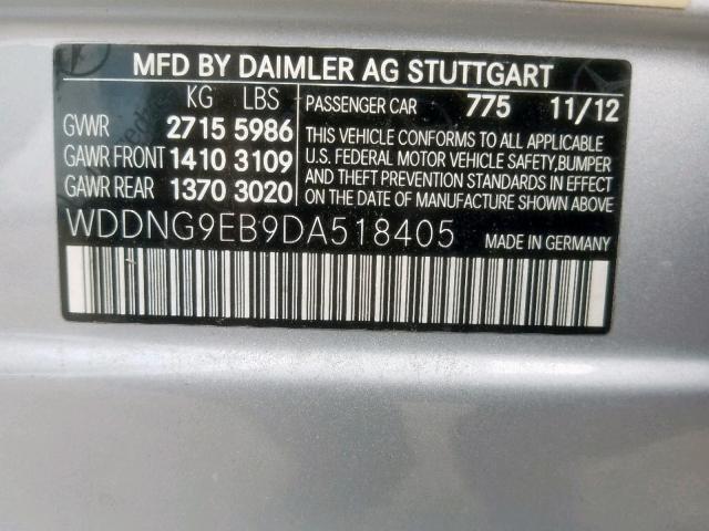 WDDNG9EB9DA518405 - 2013 MERCEDES-BENZ S 550 4MAT SILVER photo 10