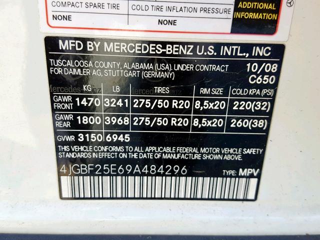 4JGBF25E69A484296 - 2009 MERCEDES-BENZ GL CREAM photo 10