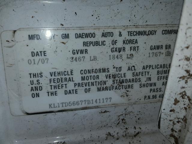 KL1TD56677B141177 - 2007 CHEVROLET AVEO BASE Ağ foto 10