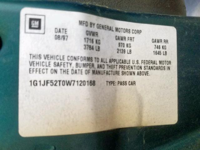 1G1JF52T0W7120168 - 1998 CHEVROLET CAVALIER L GREEN photo 10