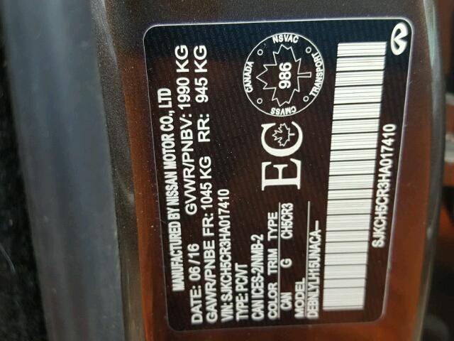 SJKCH5CR3HA017410 - 2017 INFINITI QX30 BASE BROWN photo 10