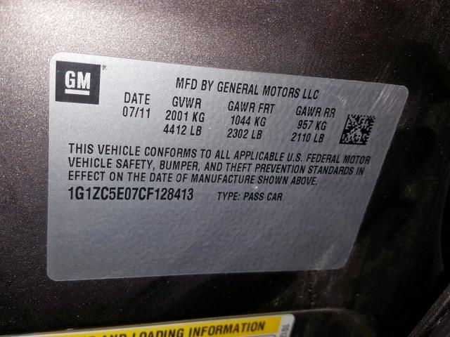 1G1ZC5E07CF128413 - 2012 CHEVROLET MALIBU 1LT 灰色 照片 10