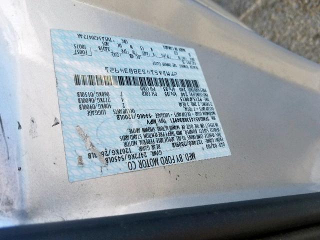 2FMDA51453BB34921 - 2003 FORD WINDSTAR L GRAY photo 10