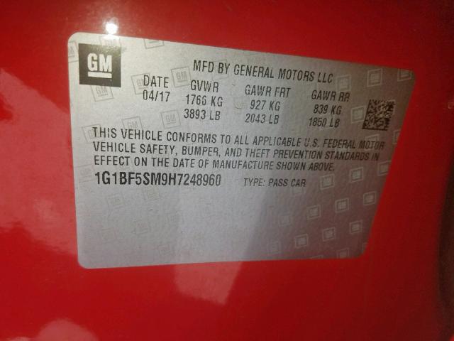 1G1BF5SM9H7248960 - 2017 CHEVROLET CRUZE PREM RED photo 10