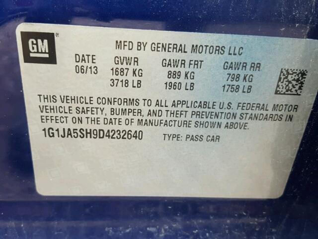 1G1JA5SH9D4232640 - 2013 CHEVROLET SONIC LS 蓝色 照片 10