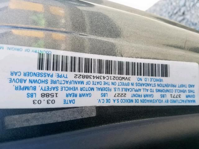 3VWDD21C43M438822 - 2003 VOLKSWAGEN NEW BEETLE ვერცხლისფერი ფოტო 10