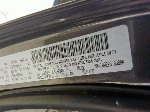 1C6RR6YT3JS160949 - 2018 RAM 1500 REBEL ნაცრისფერი ფოტო 10