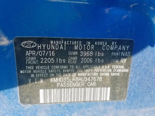 KMHD35LH8HU347678 - 2017 HYUNDAI ELANTRA GT BLUE photo 10