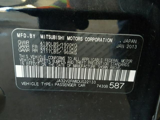 JA32V2FW8DU022133 - 2013 MITSUBISHI LANCER SE BLACK photo 10