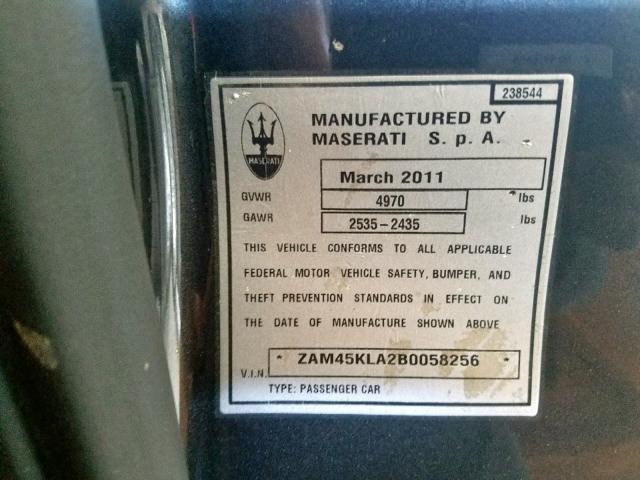 ZAM45KLA2B0058256 - 2011 MASERATI GRANTURISM BLACK photo 10