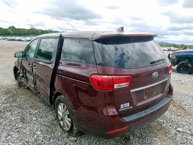 KNDMB5C1XH6234197 - 2017 KIA SEDONA LX BURGUNDY photo 3