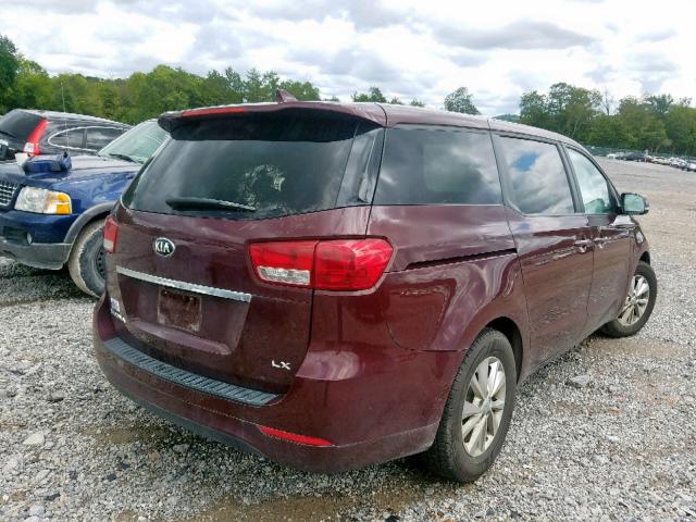 KNDMB5C1XH6234197 - 2017 KIA SEDONA LX BURGUNDY photo 4