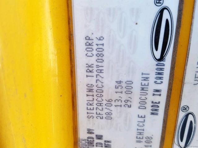 2FZACGDC77AY08016 - 2007 STERLING TRUCK ACTERRA YELLOW photo 10