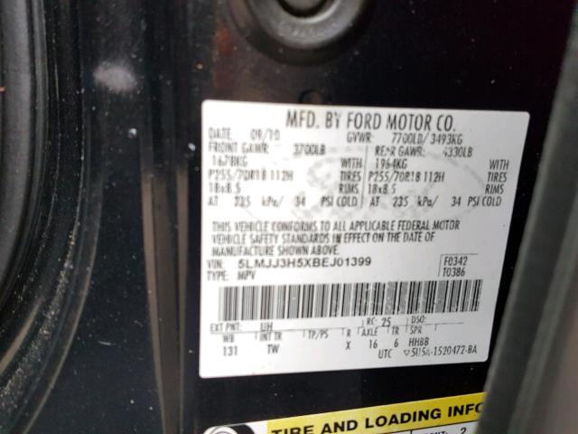 5LMJJ3H5XBEJ01399 - 2011 LINCOLN NAVIGATOR BLACK photo 10