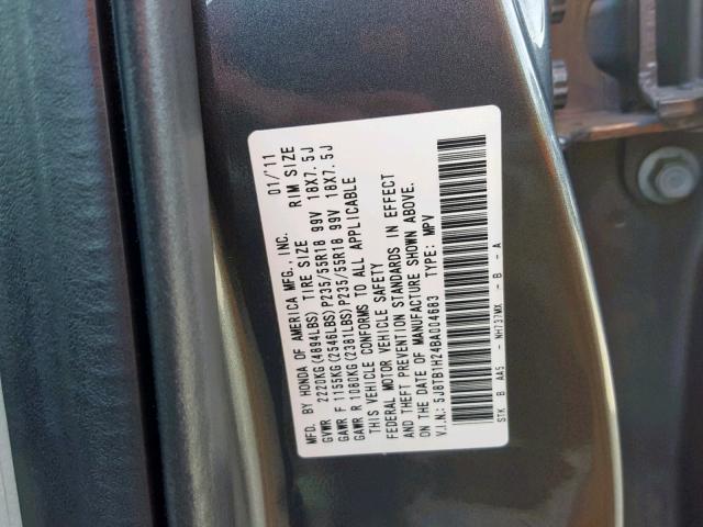 5J8TB1H24BA004683 - 2011 ACURA RDX GRAY photo 10