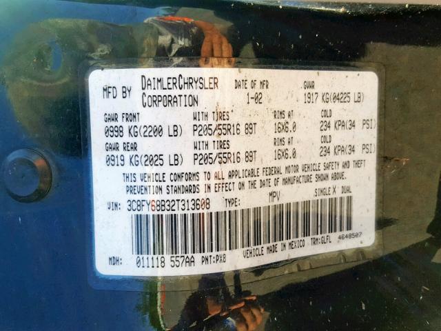 3C8FY68B32T313608 - 2002 CHRYSLER PT CRUISER BLACK photo 10