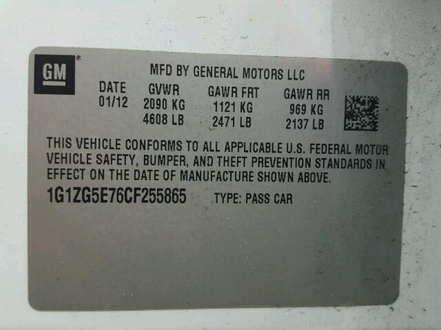 1G1ZG5E76CF255865 - 2012 CHEVROLET MALIBU LTZ თეთრი ფოტო 10