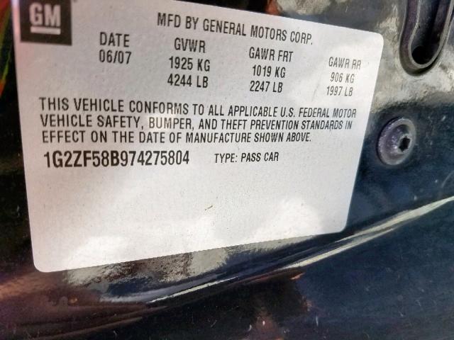 1G2ZF58B974275804 - 2007 PONTIAC G6 VALUE L BLACK photo 10