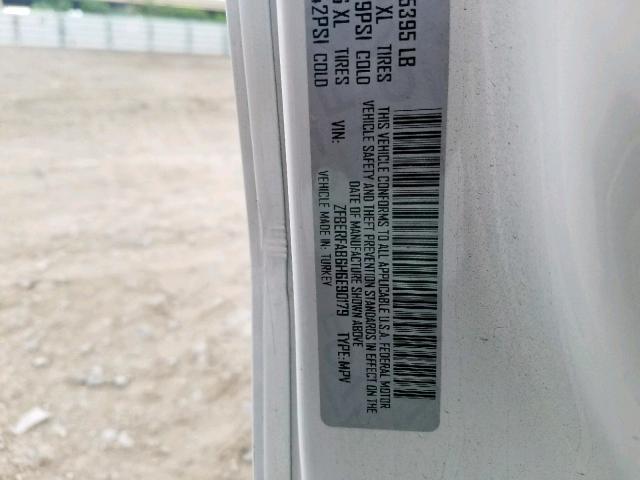 ZFBERFAB6H6E90179 - 2017 RAM PROMASTER WHITE photo 10