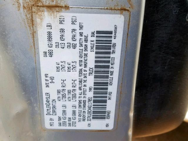 3D7KU28CX4G117051 - 2004 DODGE RAM 2500 S ვერცხლისფერი ფოტო 10