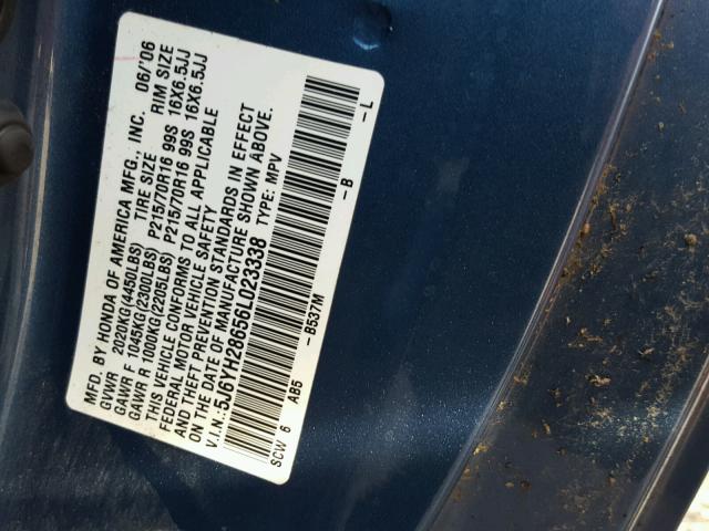 5J6YH28656L023338 - 2006 HONDA ELEMENT EX BLUE photo 10