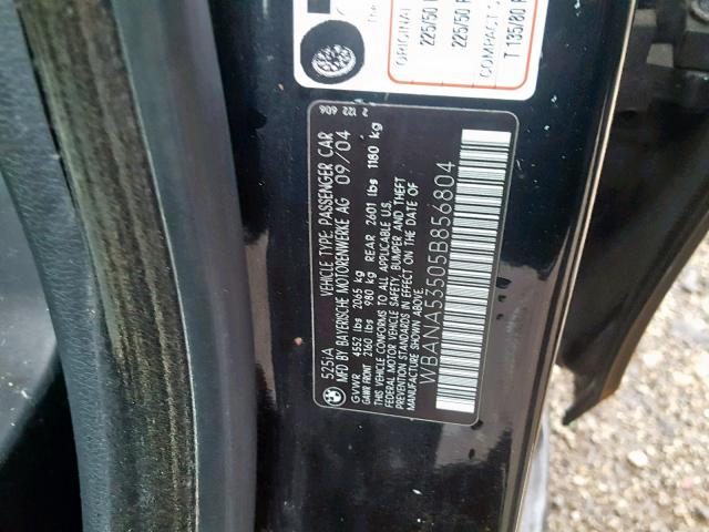 WBANA53505B856804 - 2005 BMW 525 I BLACK photo 10