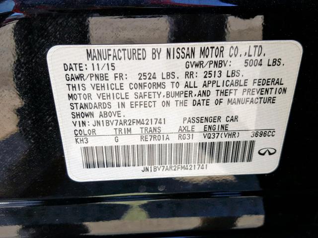 JN1BV7AR2FM421741 - 2015 INFINITI Q50 BASE BLACK photo 10